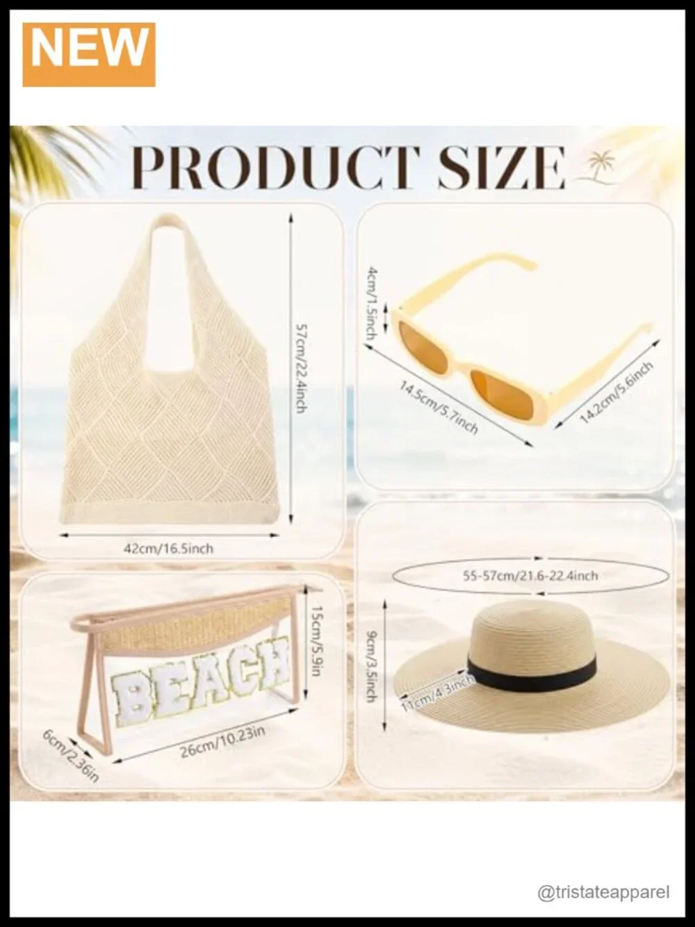 Women's 4-Piece Beach Travel Set - Crochet Mesh Tote, Cosmetic Bag, Straw Hat &